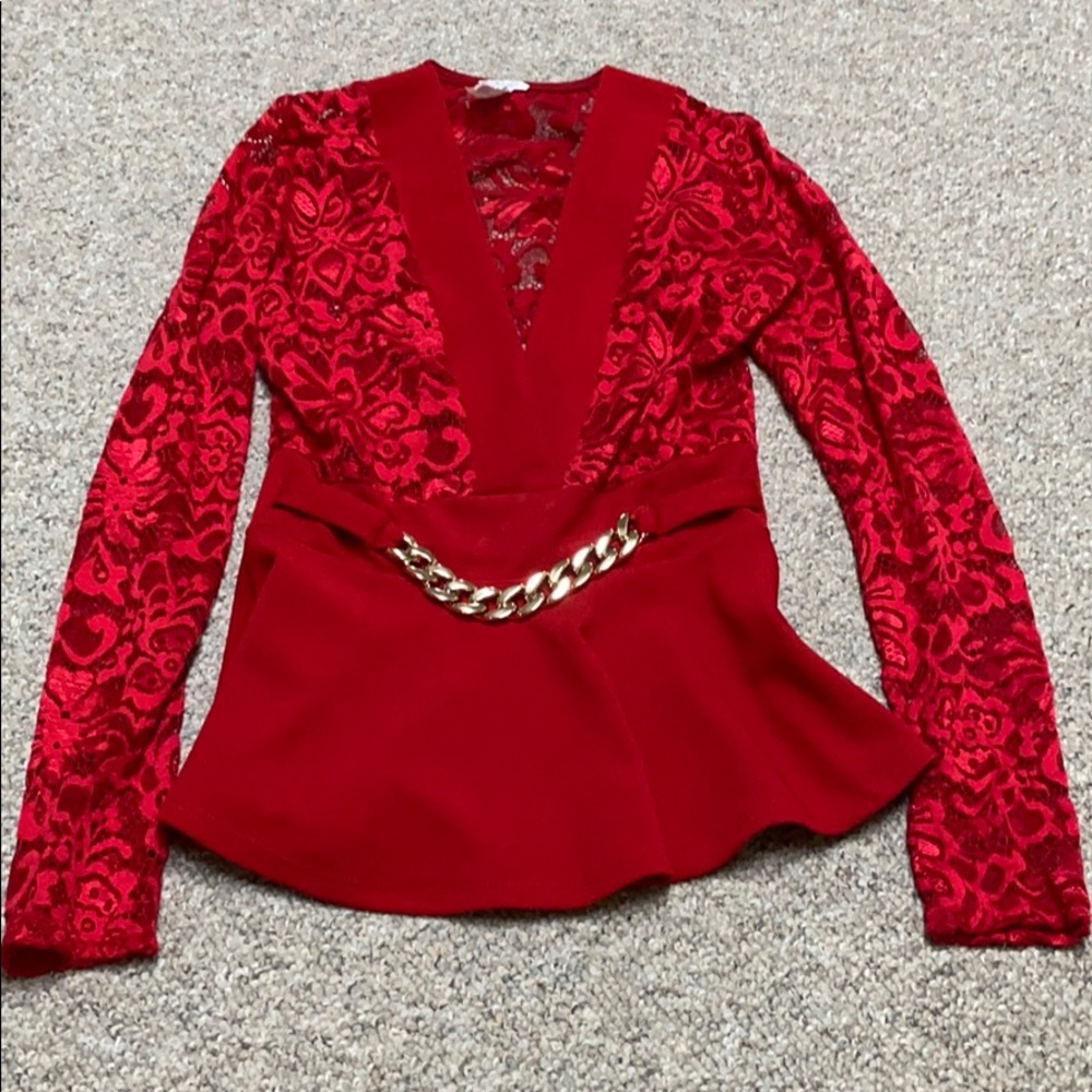 Women’s small red lace top sleeves